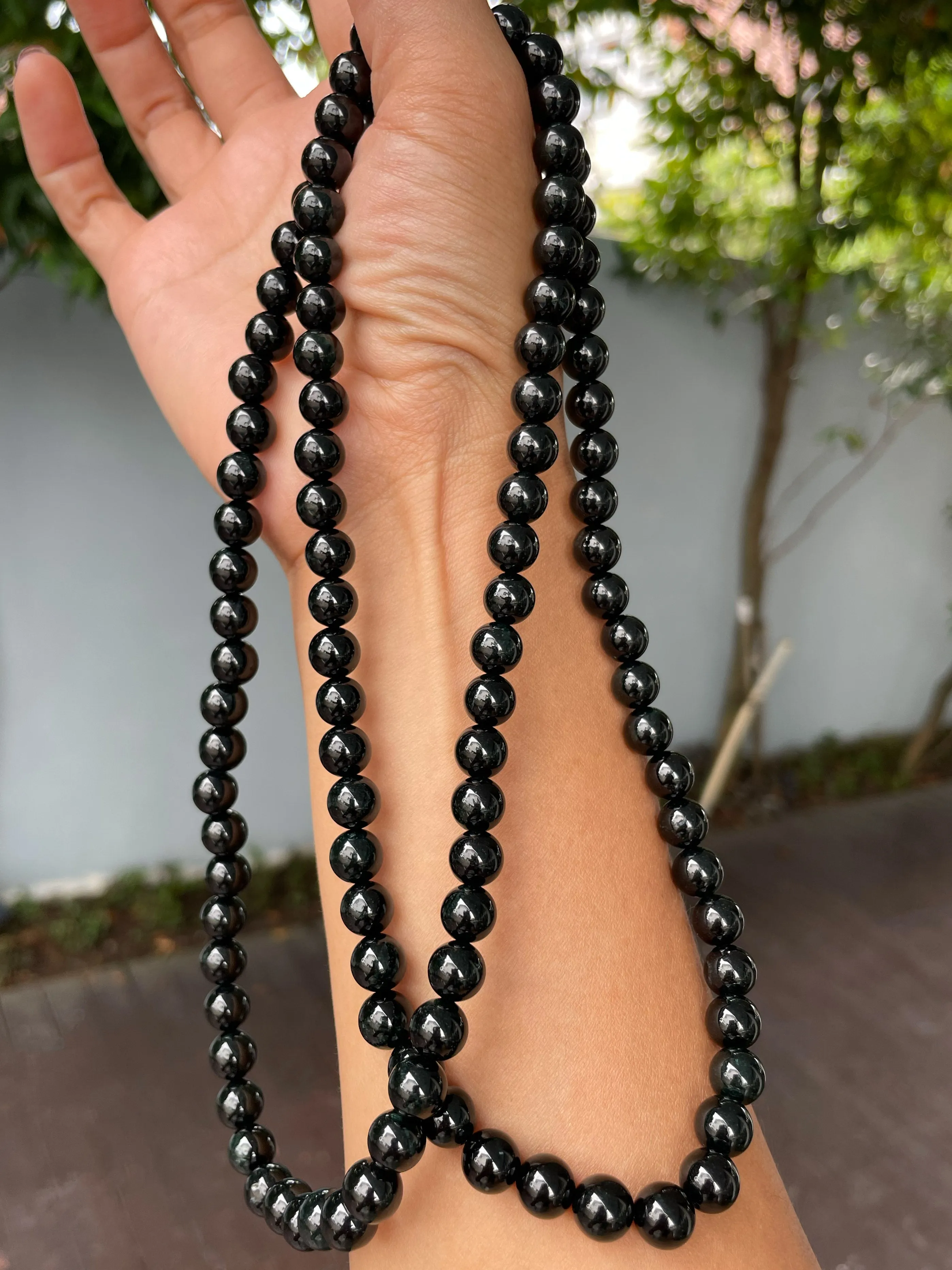 Omphacite Jade Beads Necklace (NJN032)