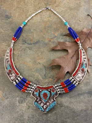 One of a Kind Turquoise and Sherpa Coral Necklace