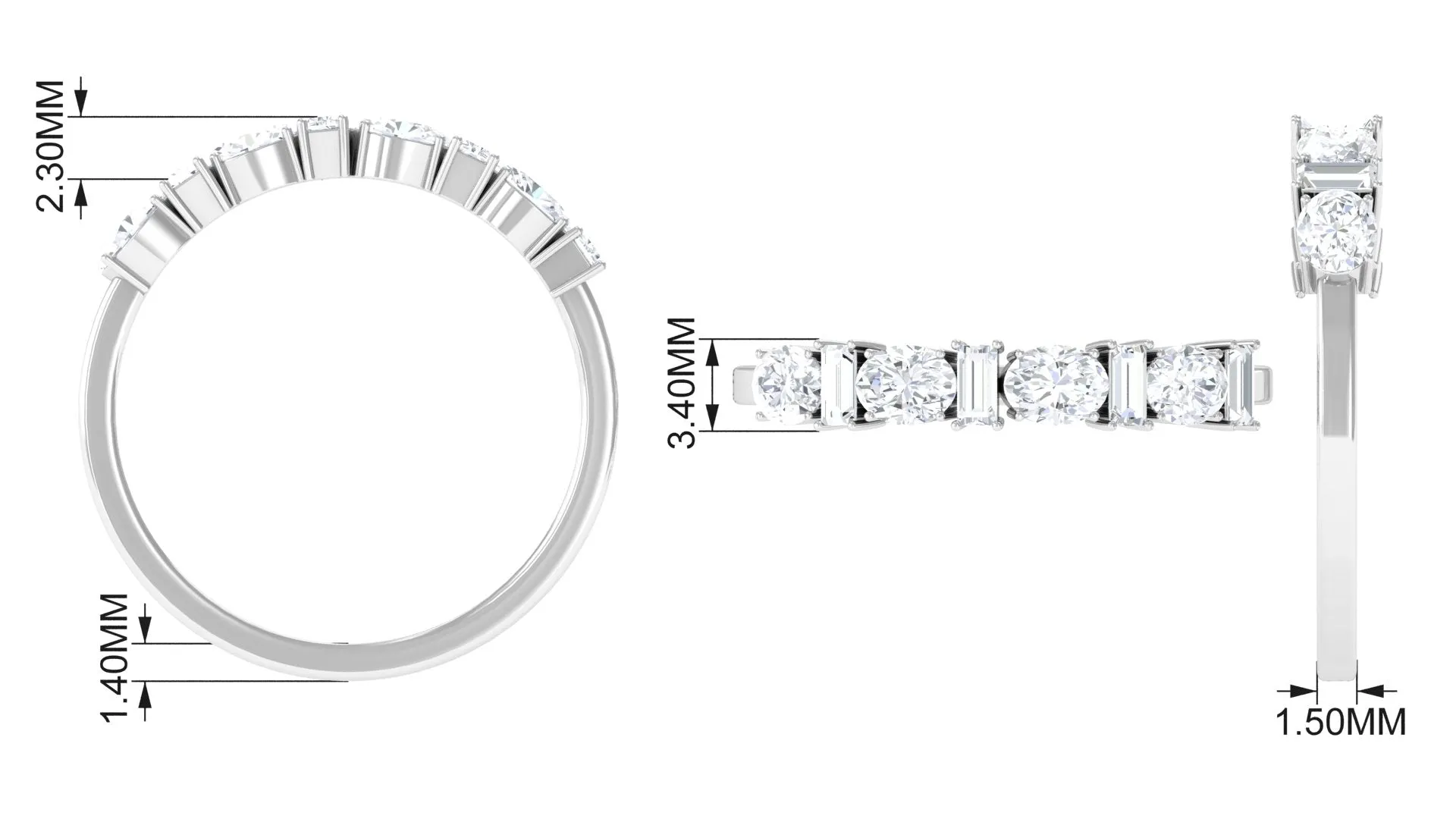 Oval and Baguette Cut Zircon Wedding Half Eternity Ring
