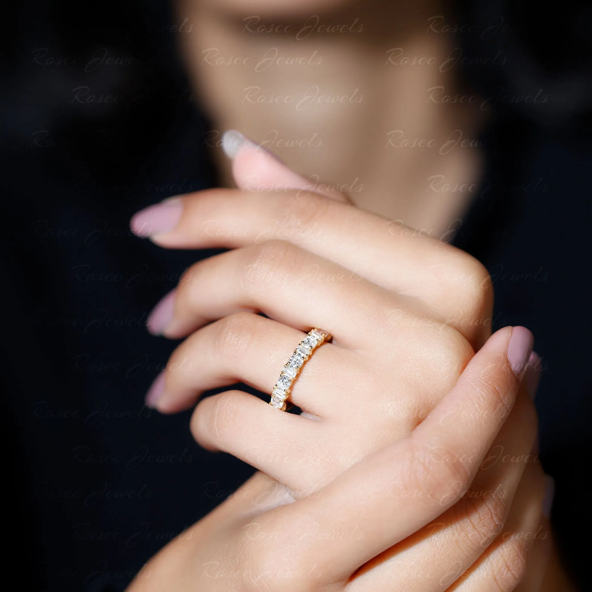 Oval and Baguette Cut Zircon Wedding Half Eternity Ring
