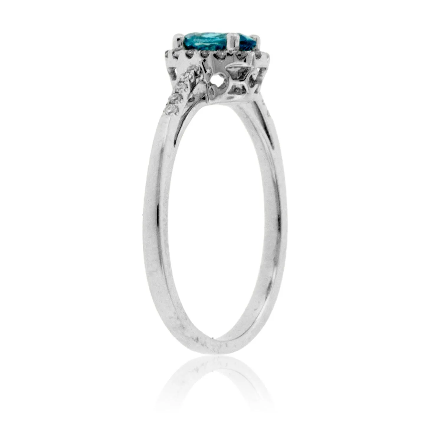 Oval Blue Zircon & Diamond Halo Ring