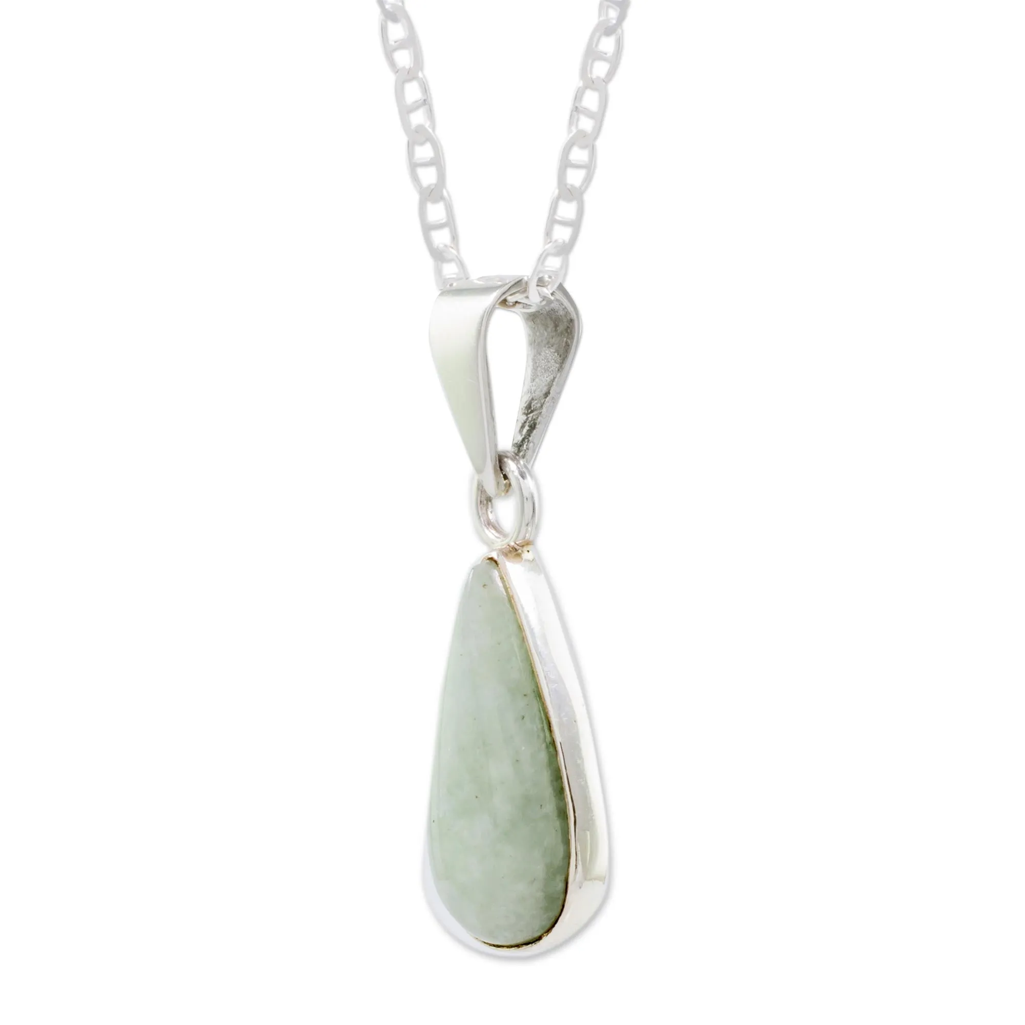 Pale Green Tear Light Green Teardrop Jade Pendant Necklace from Guatemala