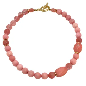 Peach Quartz, Watermelon Quartz And Pink Jade Beaded Necklace