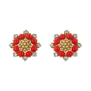 RCM Gioielli Red Enamel and Blue Topaz Clip Earrings