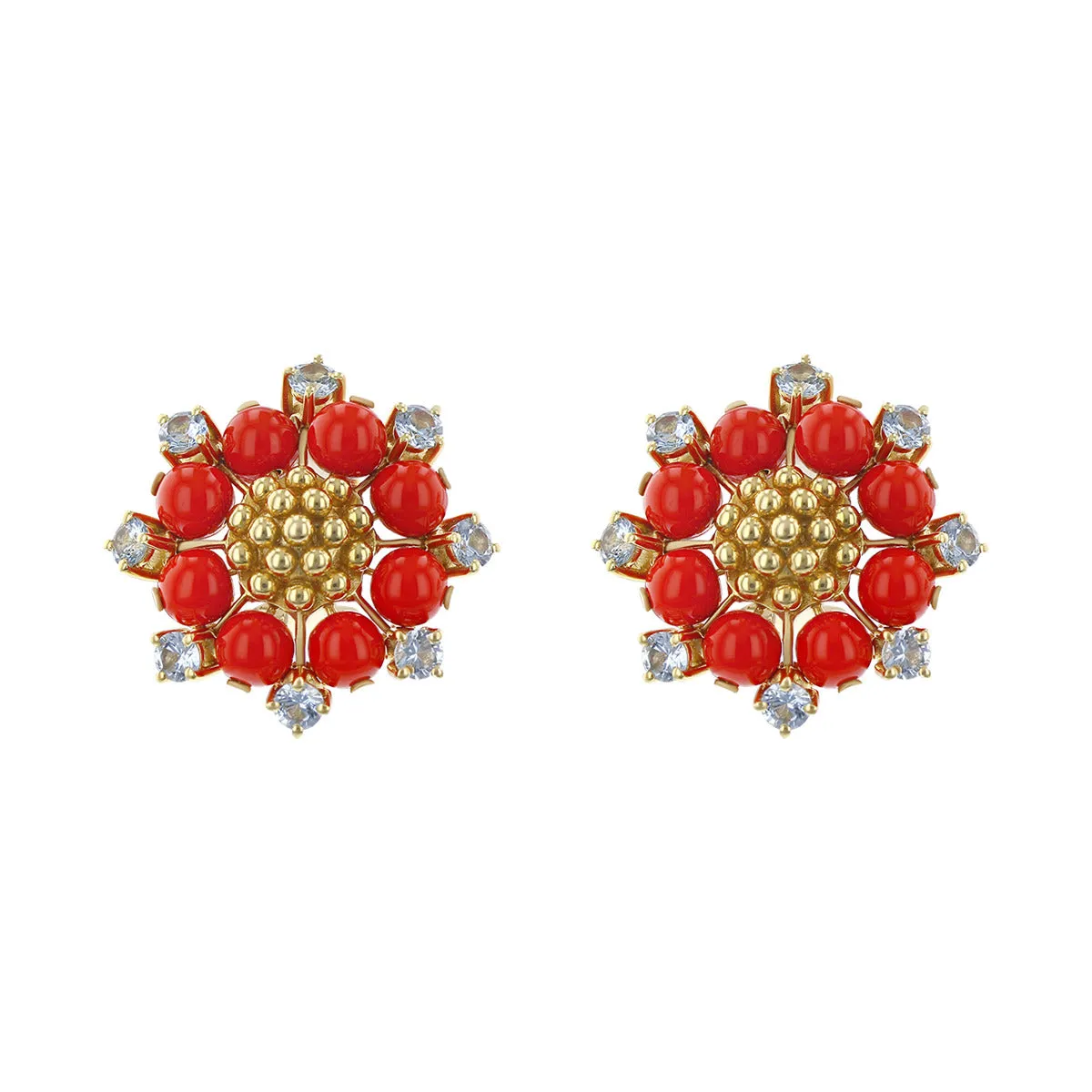 RCM Gioielli Red Enamel and Blue Topaz Clip Earrings