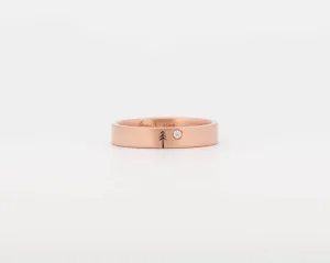 READY TO SHIP #167 One Pine Tree Ring with Single Diamond in Rose Gold - Medium - Size 6.25