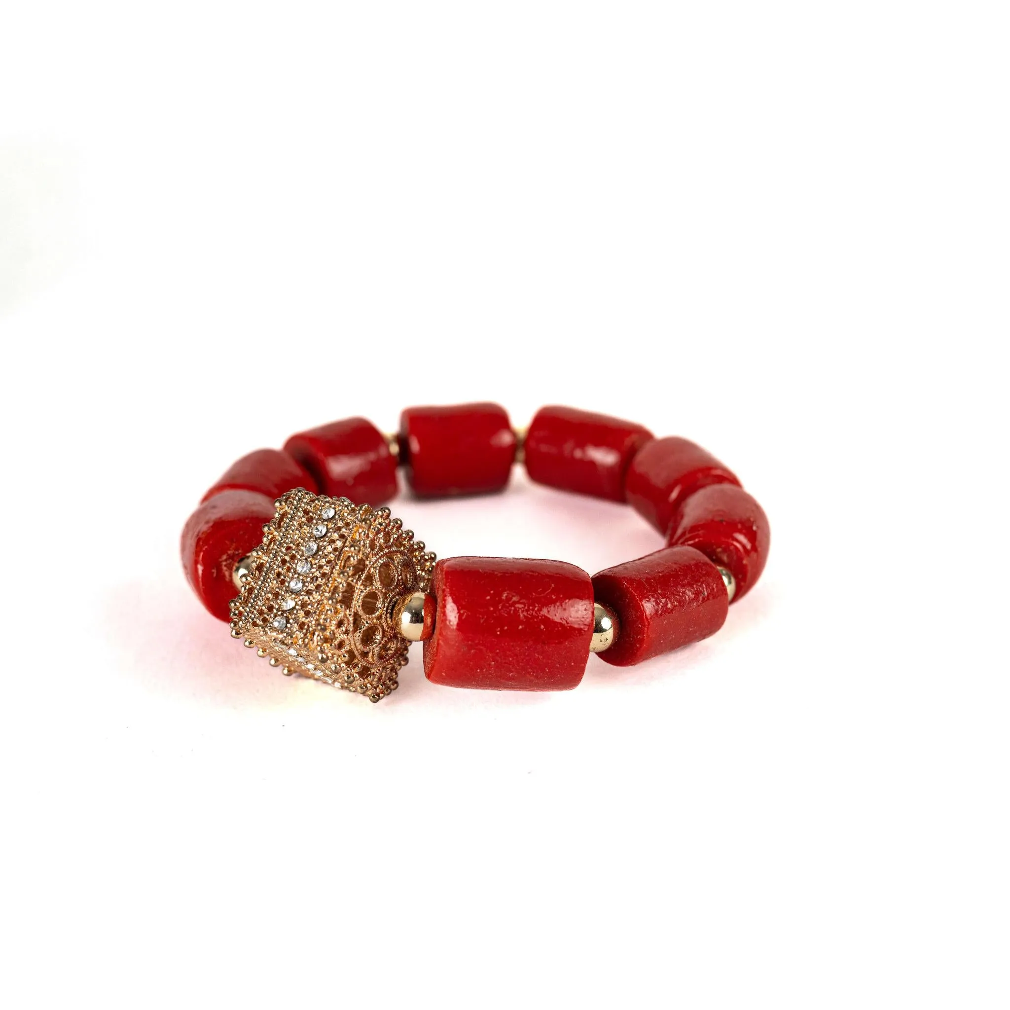 Red Coral-Style Three Layers Jewelry Set