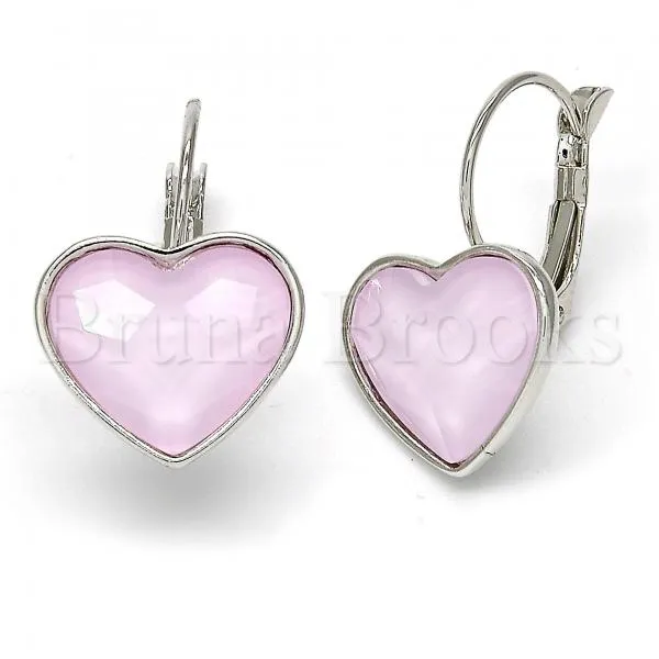 Rhodium Plated Leverback Earring, Heart Design, with Swarovski Crystals, Rhodium Tone