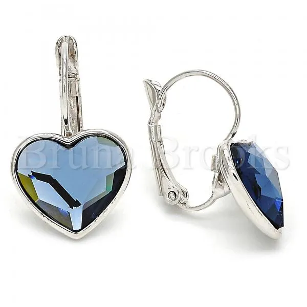 Rhodium Plated Leverback Earring, Heart Design, with Swarovski Crystals, Rhodium Tone