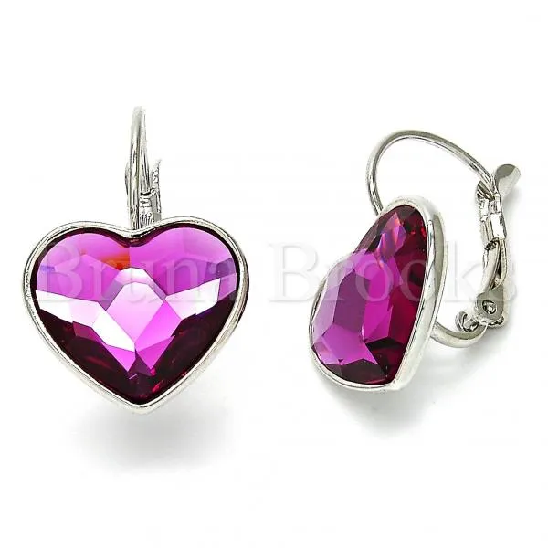 Rhodium Plated Leverback Earring, Heart Design, with Swarovski Crystals, Rhodium Tone