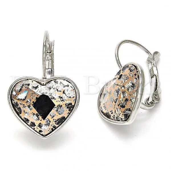 Rhodium Plated Leverback Earring, Heart Design, with Swarovski Crystals, Rhodium Tone