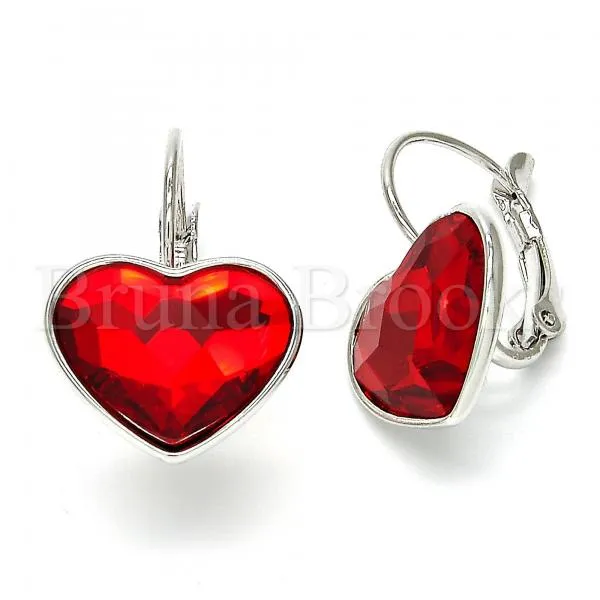 Rhodium Plated Leverback Earring, Heart Design, with Swarovski Crystals, Rhodium Tone