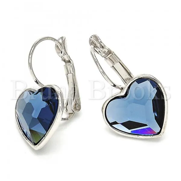 Rhodium Plated Leverback Earring, Heart Design, with Swarovski Crystals, Rhodium Tone