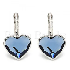 Rhodium Plated Leverback Earring, Heart Design, with Swarovski Crystals, Rhodium Tone