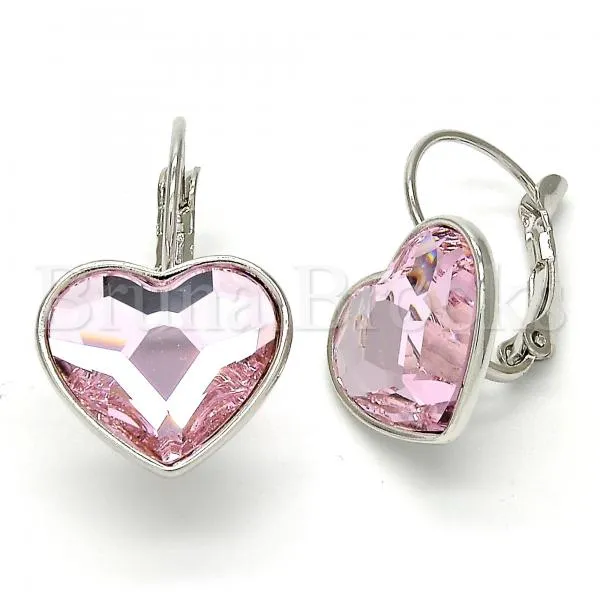 Rhodium Plated Leverback Earring, Heart Design, with Swarovski Crystals, Rhodium Tone