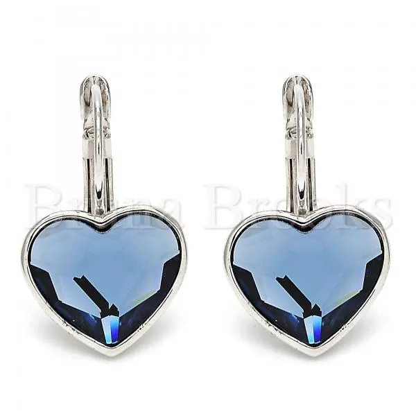 Rhodium Plated Leverback Earring, Heart Design, with Swarovski Crystals, Rhodium Tone