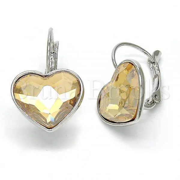Rhodium Plated Leverback Earring, Heart Design, with Swarovski Crystals, Rhodium Tone