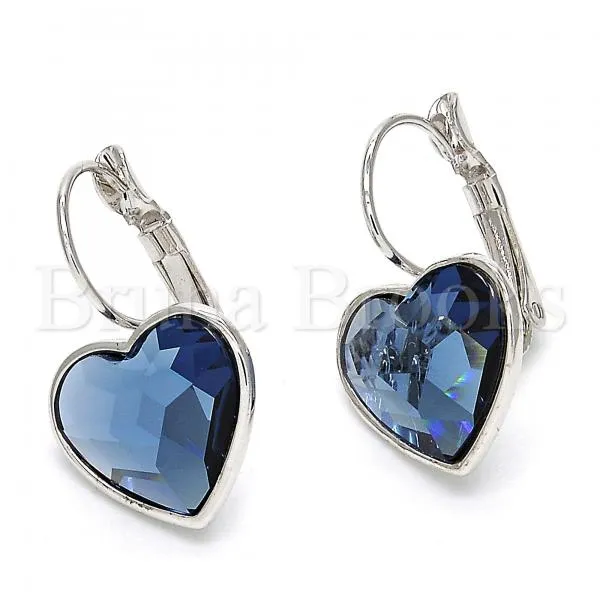 Rhodium Plated Leverback Earring, Heart Design, with Swarovski Crystals, Rhodium Tone