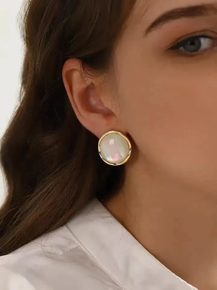 Round Opal Earrings for Women Simple and Versatile Luxury Designer Jewelry