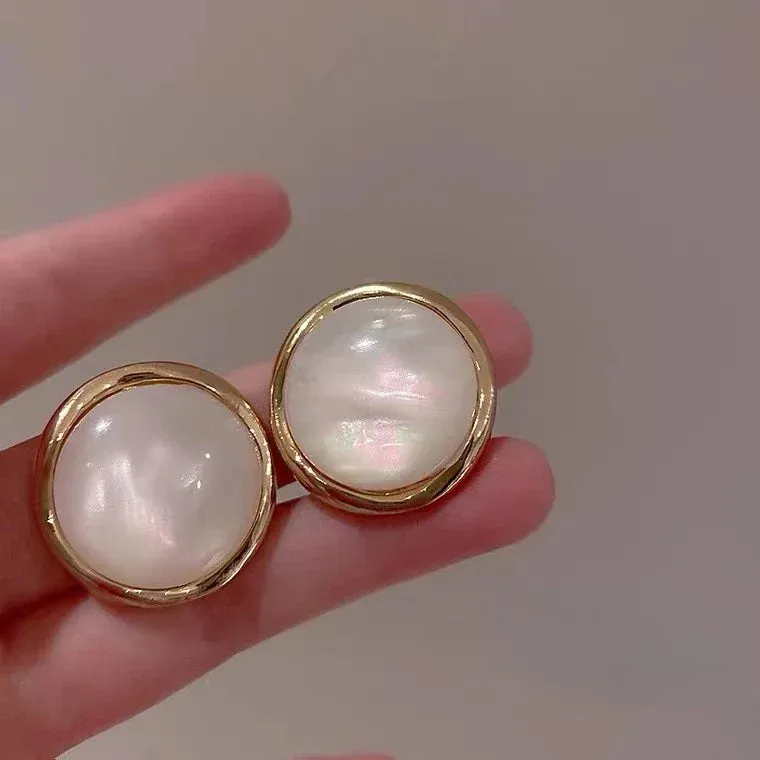 Round Opal Earrings for Women Simple and Versatile Luxury Designer Jewelry