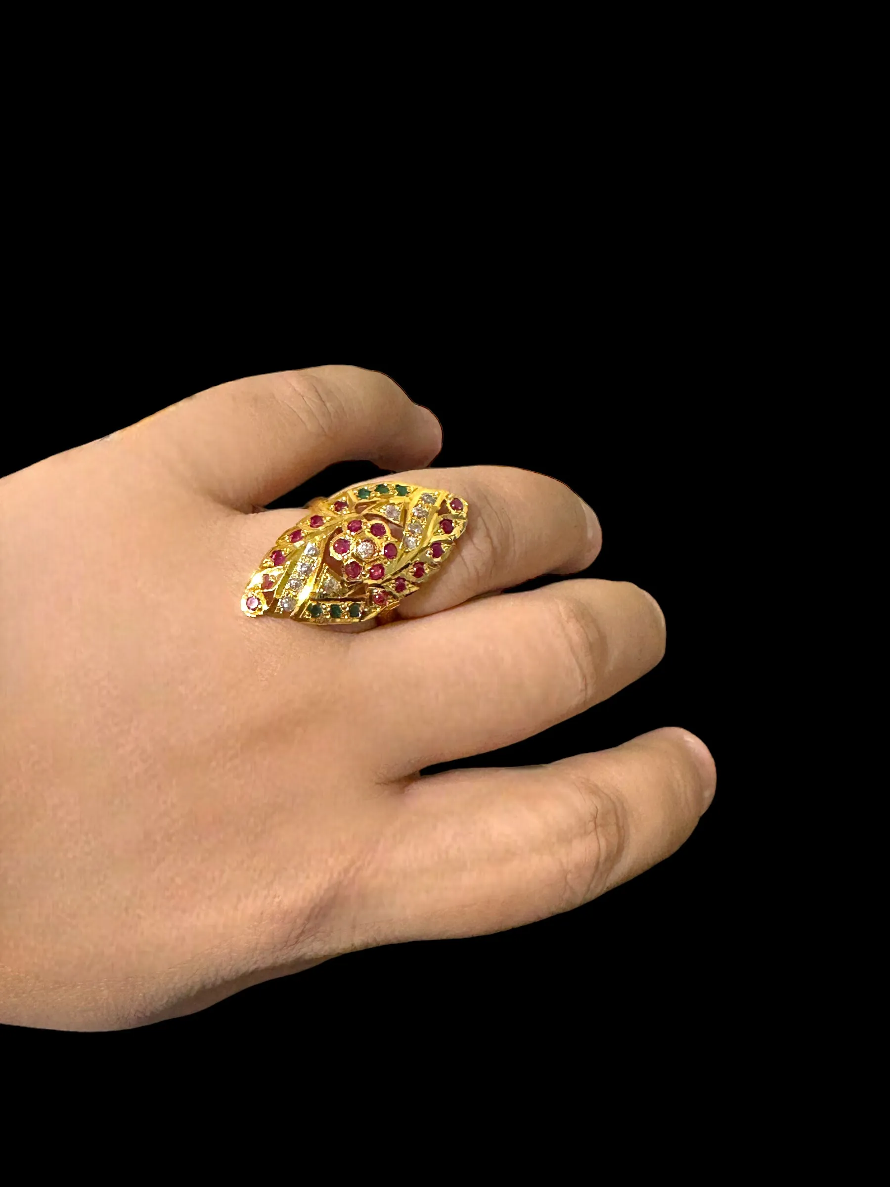 Ruby emerald  gold plated silver ring ( READY TO SHIP)