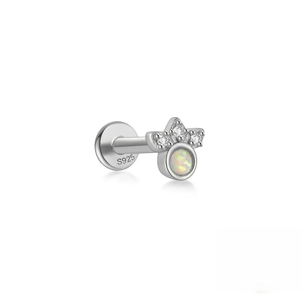 S925 Sterling Silver Opal Flat Head Internal Thread Piercing Cartilage Stud Earrings