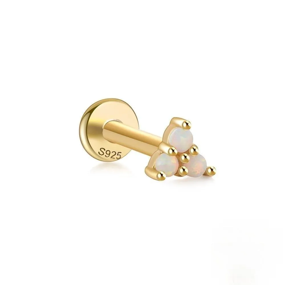 S925 Sterling Silver Opal Flat Head Internal Thread Piercing Cartilage Stud Earrings