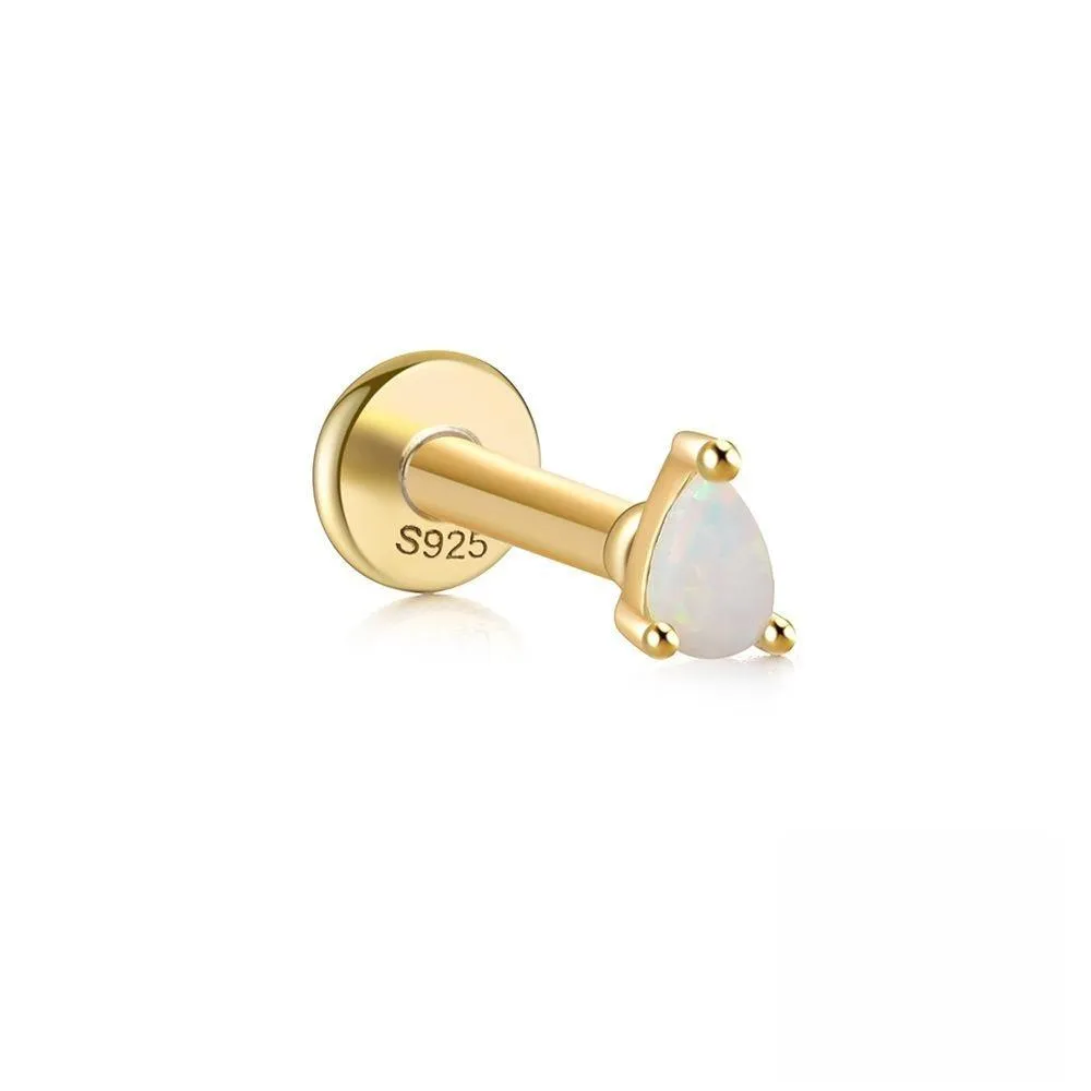 S925 Sterling Silver Opal Flat Head Internal Thread Piercing Cartilage Stud Earrings