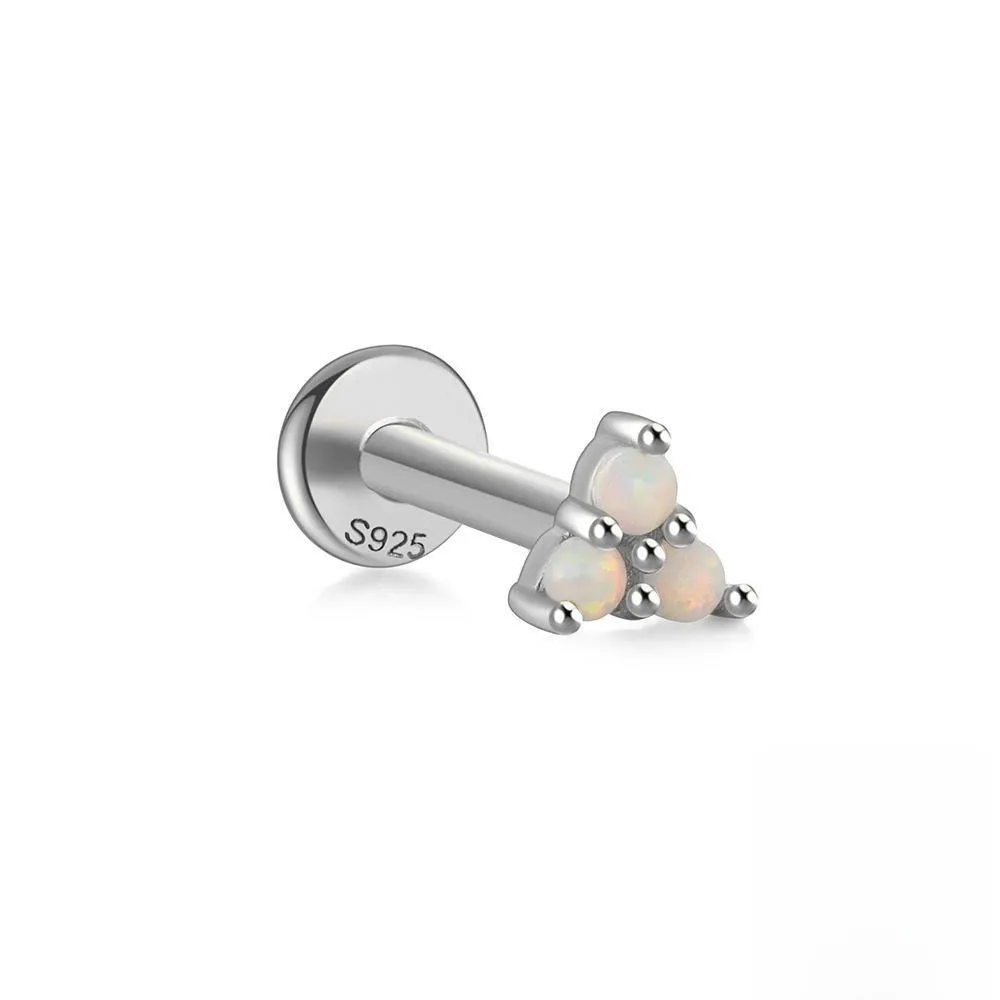 S925 Sterling Silver Opal Flat Head Internal Thread Piercing Cartilage Stud Earrings