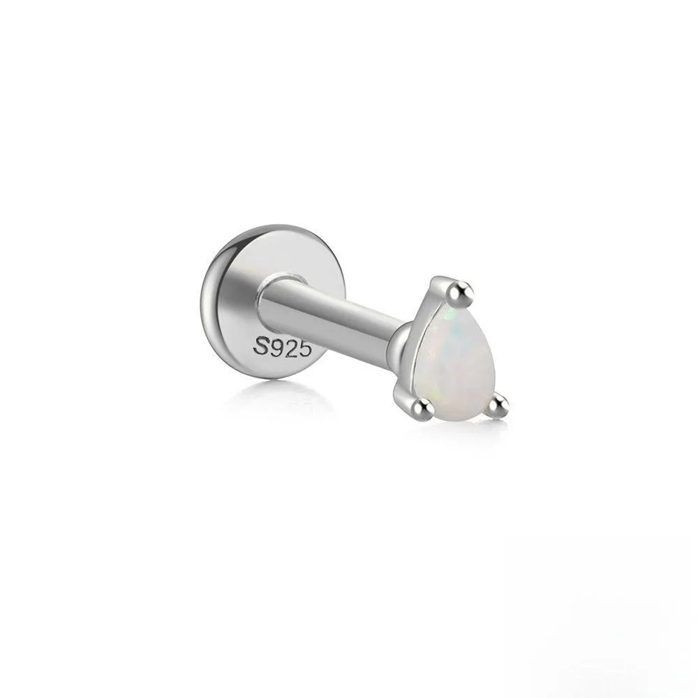 S925 Sterling Silver Opal Flat Head Internal Thread Piercing Cartilage Stud Earrings