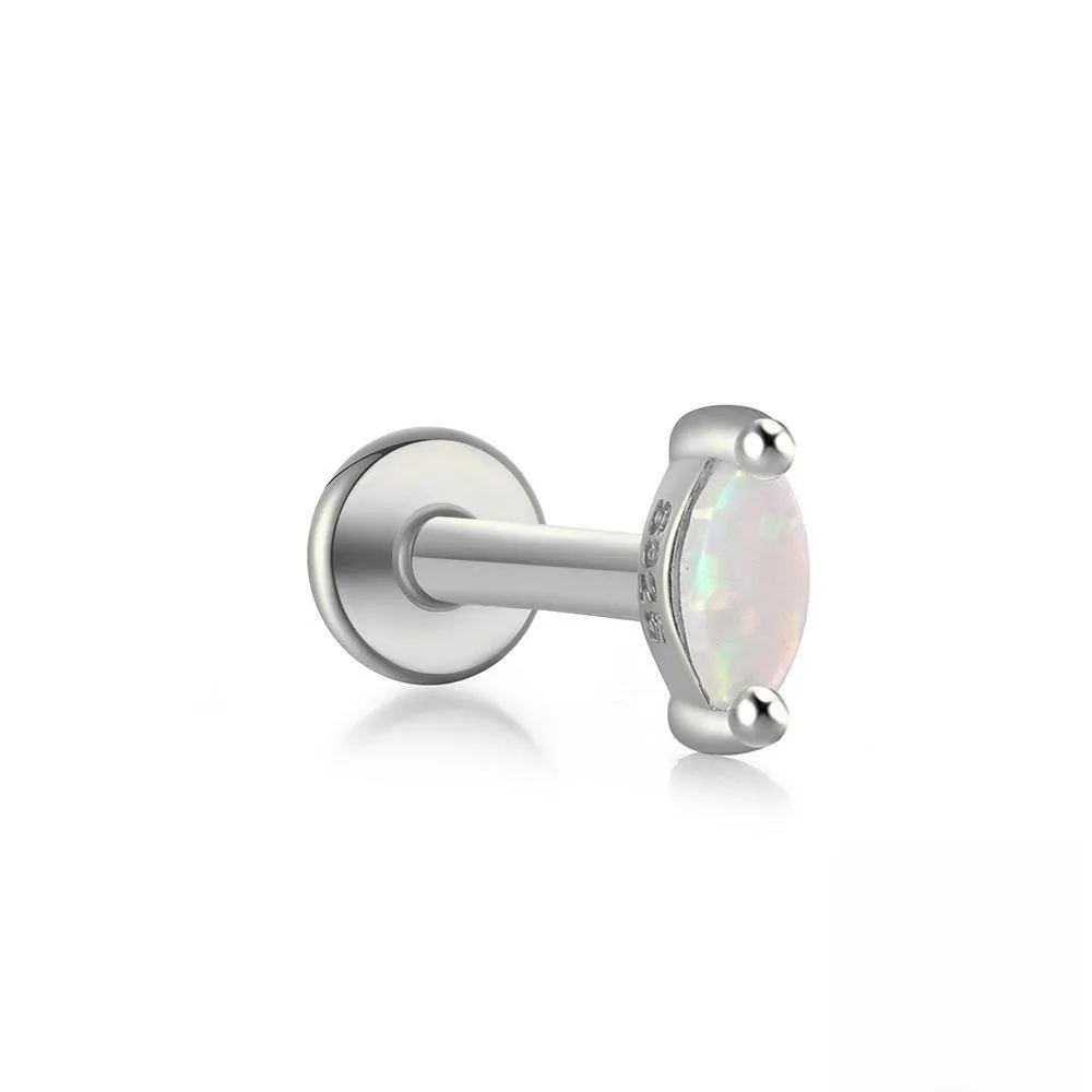 S925 Sterling Silver Opal Flat Head Internal Thread Piercing Cartilage Stud Earrings