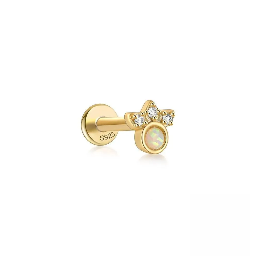S925 Sterling Silver Opal Flat Head Internal Thread Piercing Cartilage Stud Earrings
