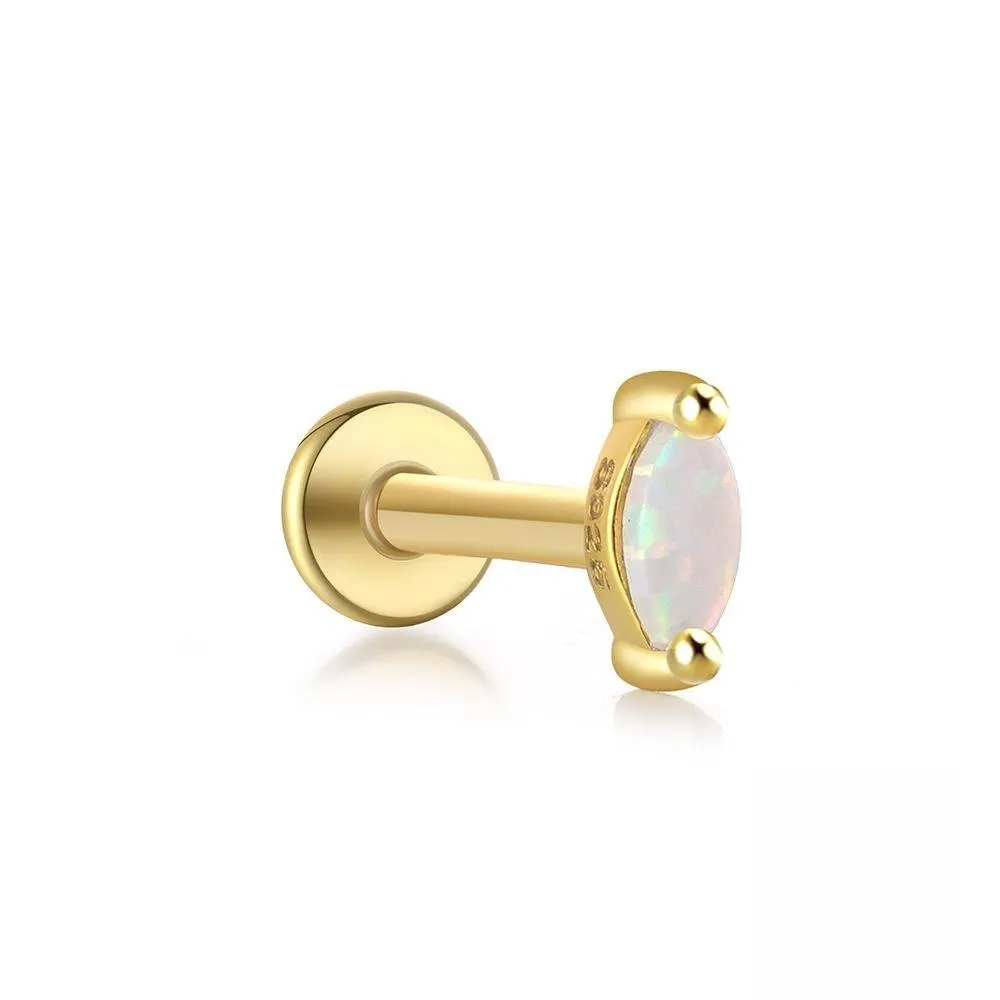 S925 Sterling Silver Opal Flat Head Internal Thread Piercing Cartilage Stud Earrings