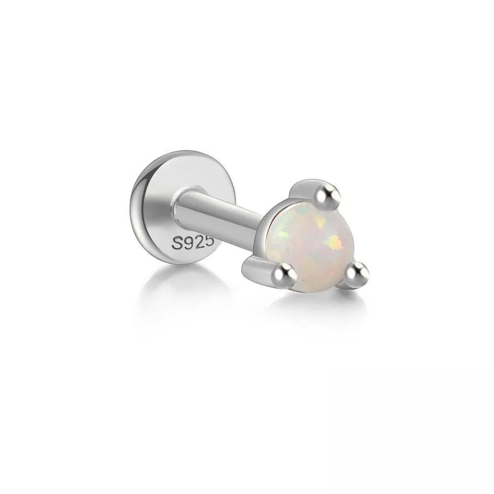 S925 Sterling Silver Opal Flat Head Internal Thread Piercing Cartilage Stud Earrings