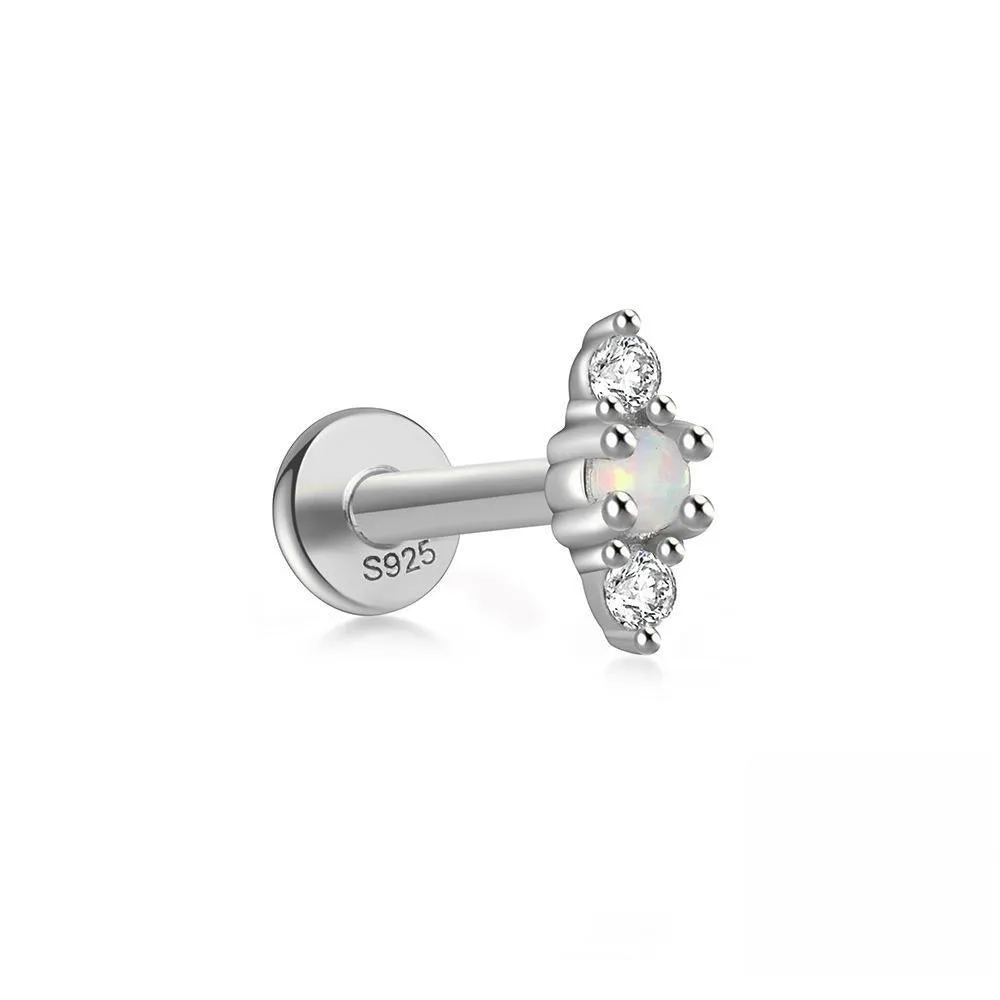 S925 Sterling Silver Opal Flat Head Internal Thread Piercing Cartilage Stud Earrings