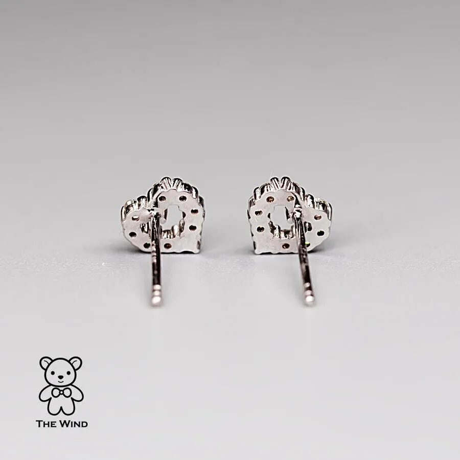 Sale! Minimalist Heart Shaped Diamond Stud Earrings in 18K White Gold