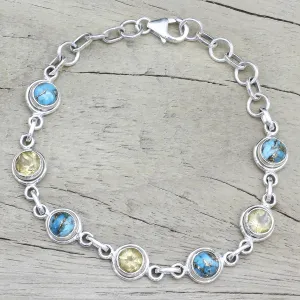Seashore Radiance Citrine and Composite Turquoise Link Bracelet from India