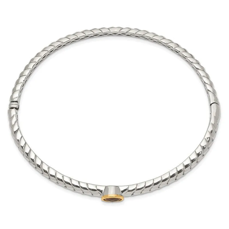 Shey Couture Sterling Silver Antiqued with 14K Accent Round Bezel Citrine Hinged Bangle Bracelet QTC191