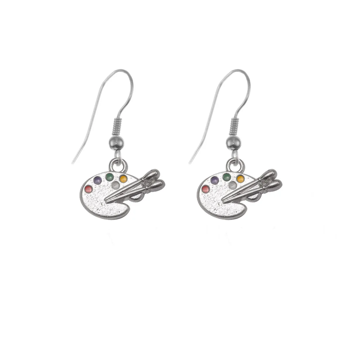 Silver Artist's Palette Charm Dangle Earrings