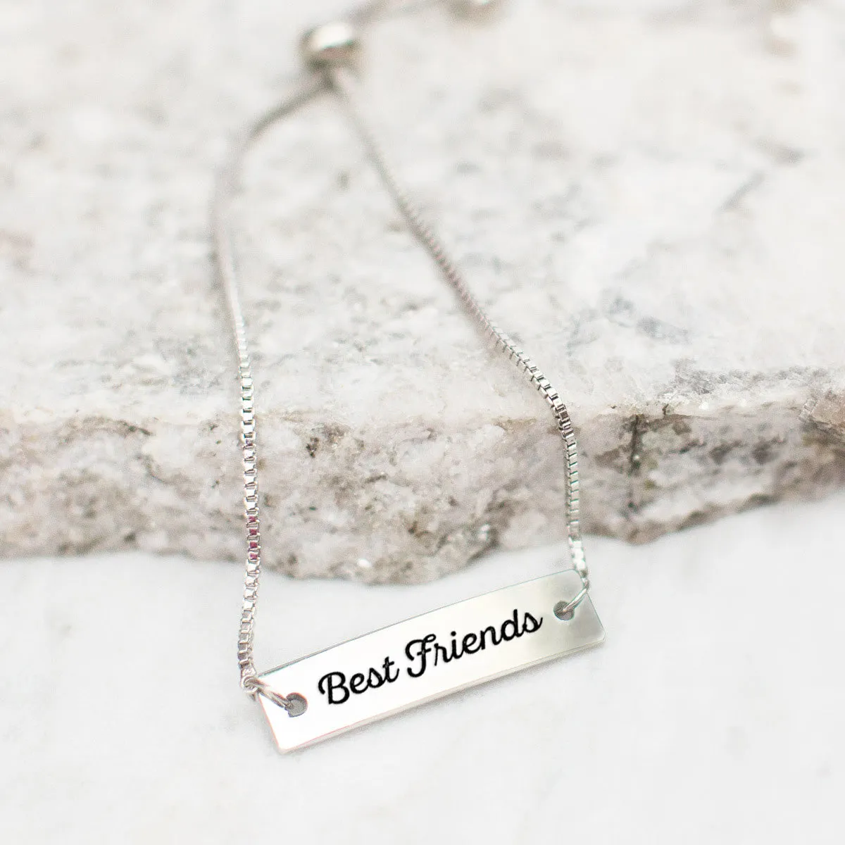 Silver Best Friends Adjustable Bar Bracelet