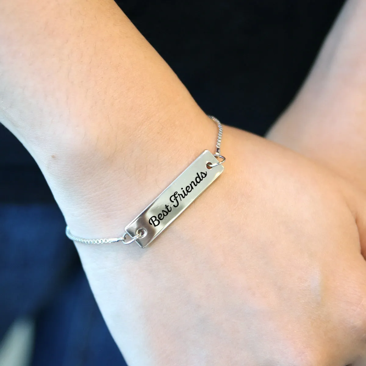 Silver Best Friends Adjustable Bar Bracelet