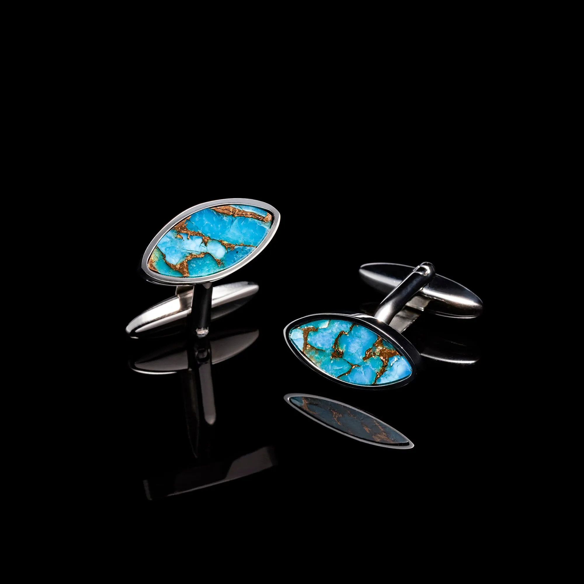 Silver Blue Copper Turquoise Eye Cufflinks