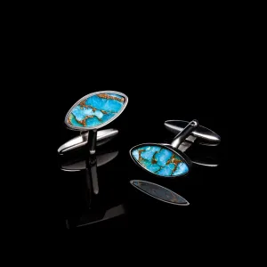 Silver Blue Copper Turquoise Eye Cufflinks