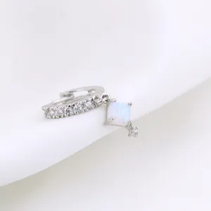 Silver Cubic Opal Sparkling Hoop Earring