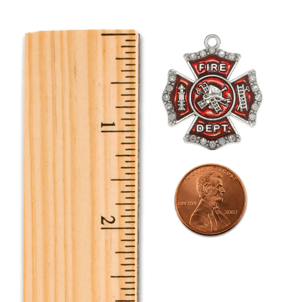 Silver Firefighter Badge Charm Dangle Earrings
