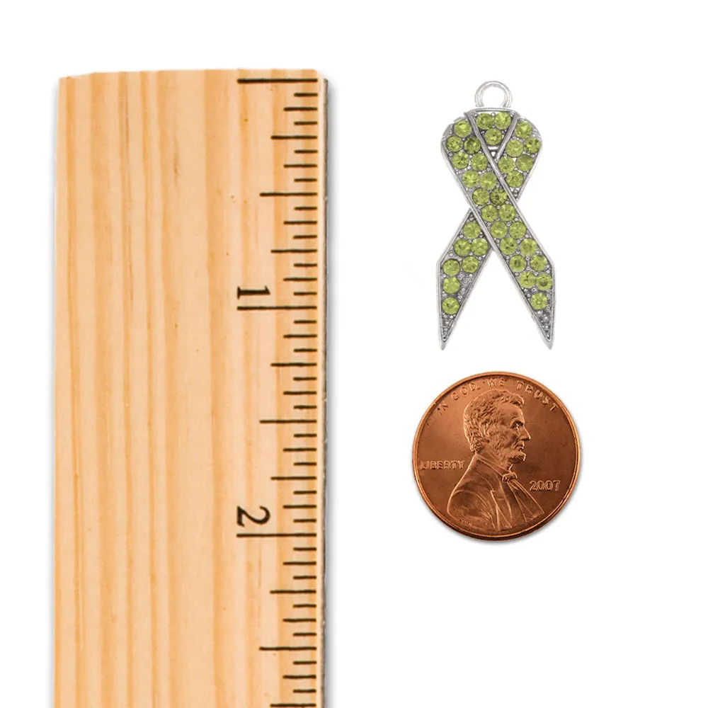 Silver Green Ribbon Charm Dangle Earrings