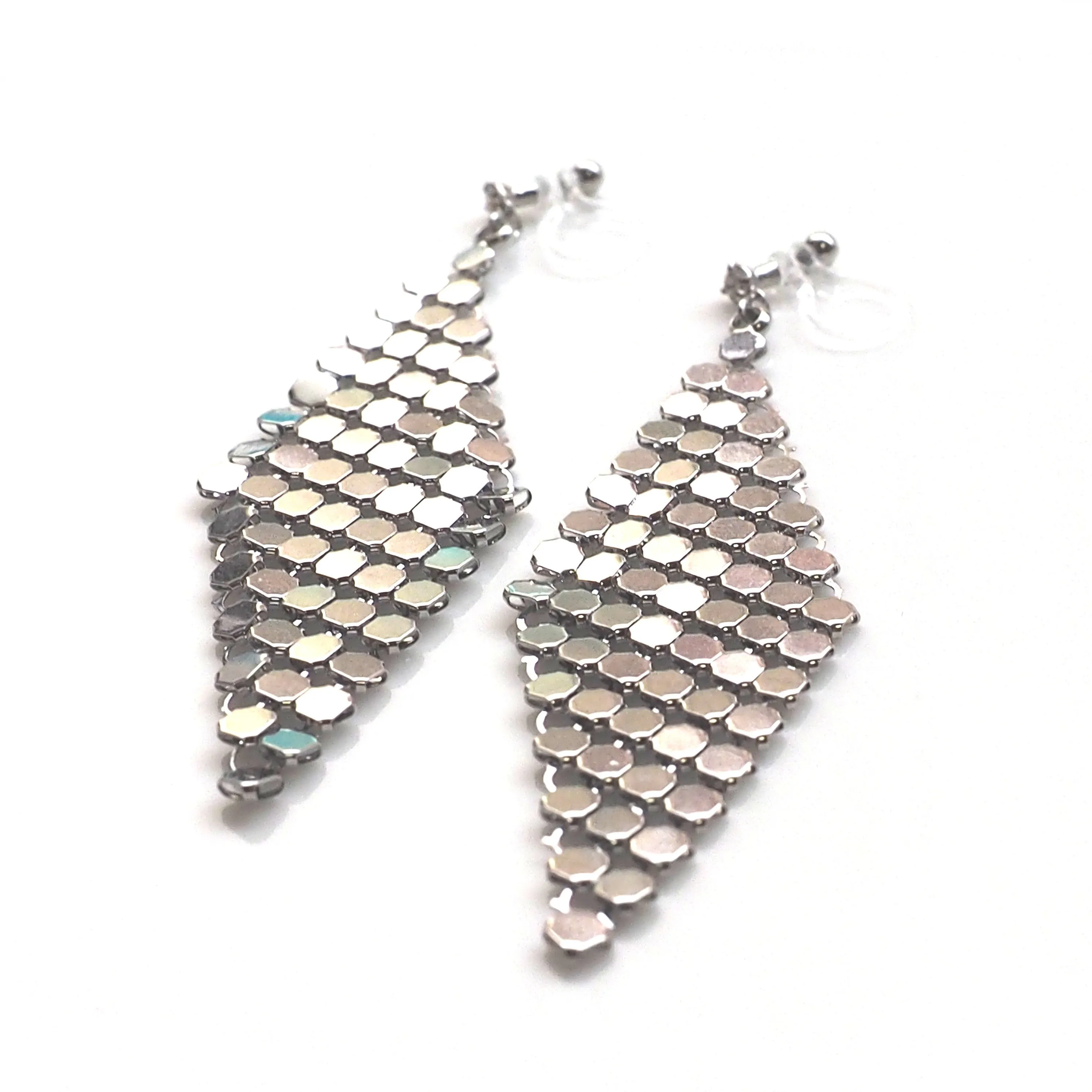Silver mesh invisible clip on earrings