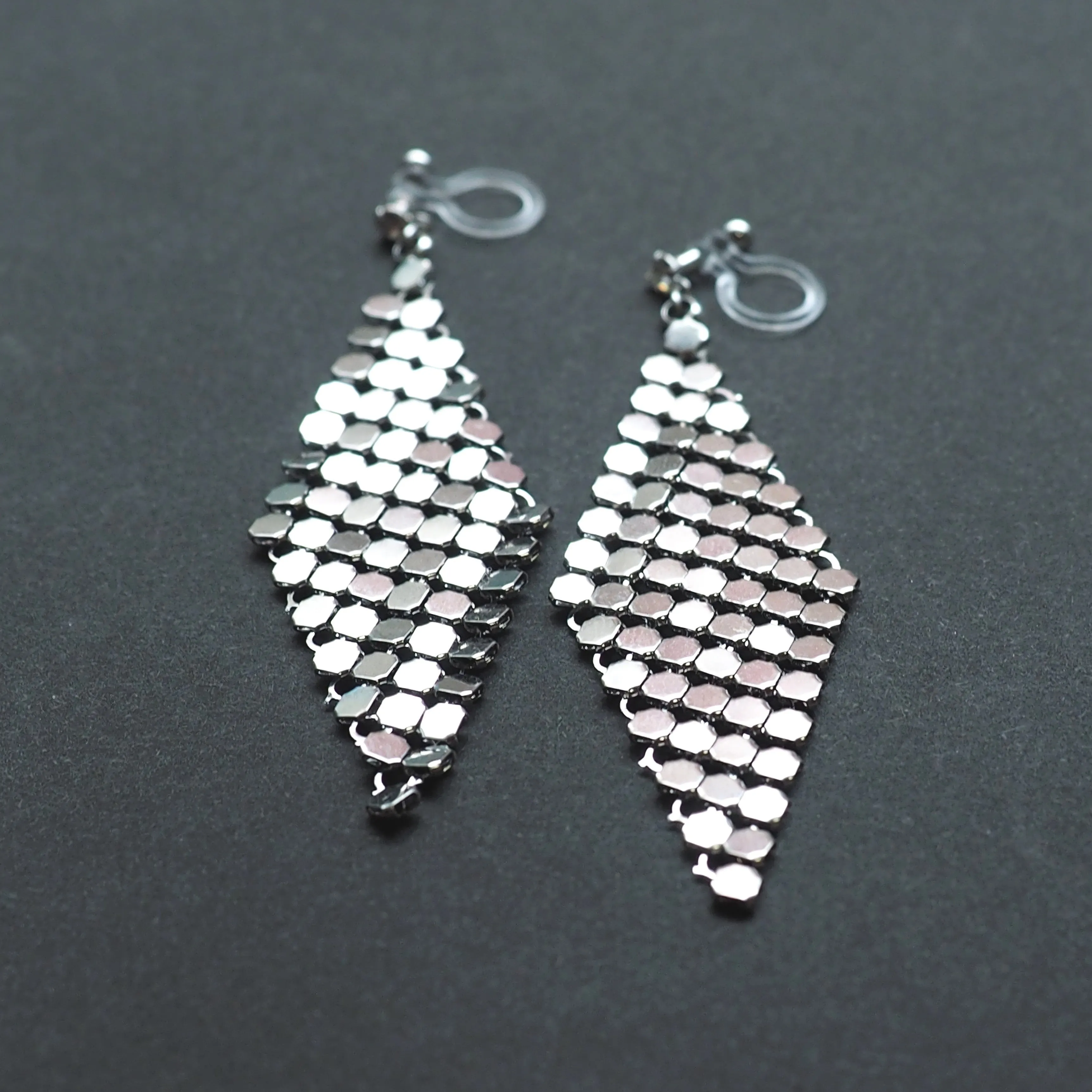 Silver mesh invisible clip on earrings