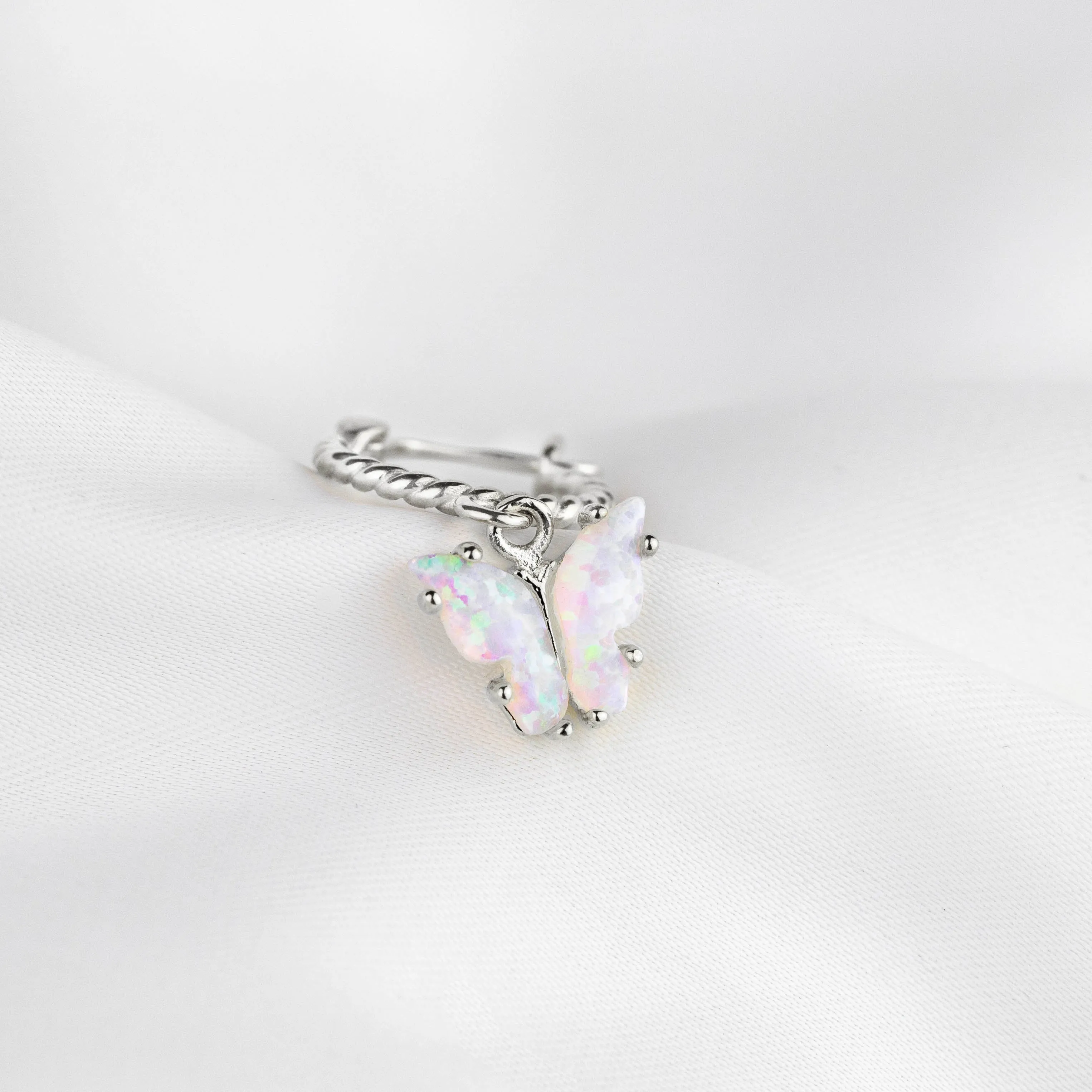 Silver Opal Wings Butterfly Earring