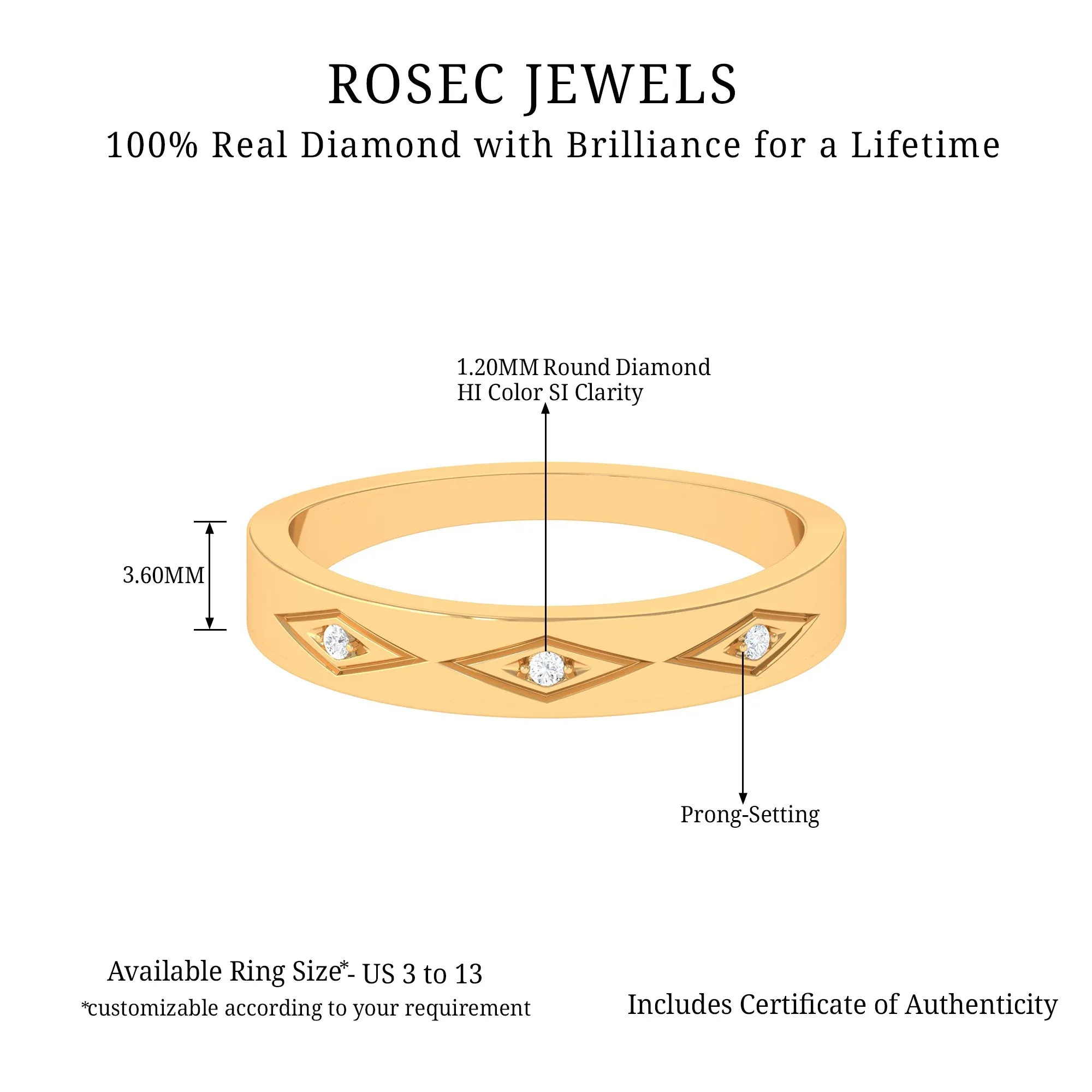 Simple Three Diamond Wedding Band Ring
